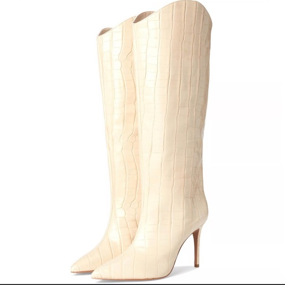 VENUS Women's Cream Croc-Embossed Heeled Boots- Schutz look alike - Picture 1 of 4